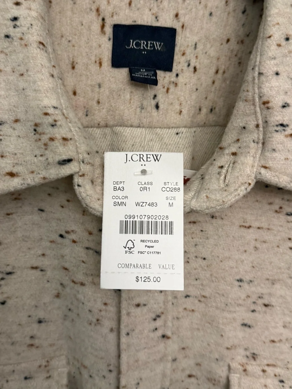 J. Crew NWT Speckled Fleece CPO Shirt Jacket in “Honey Oatmeal”